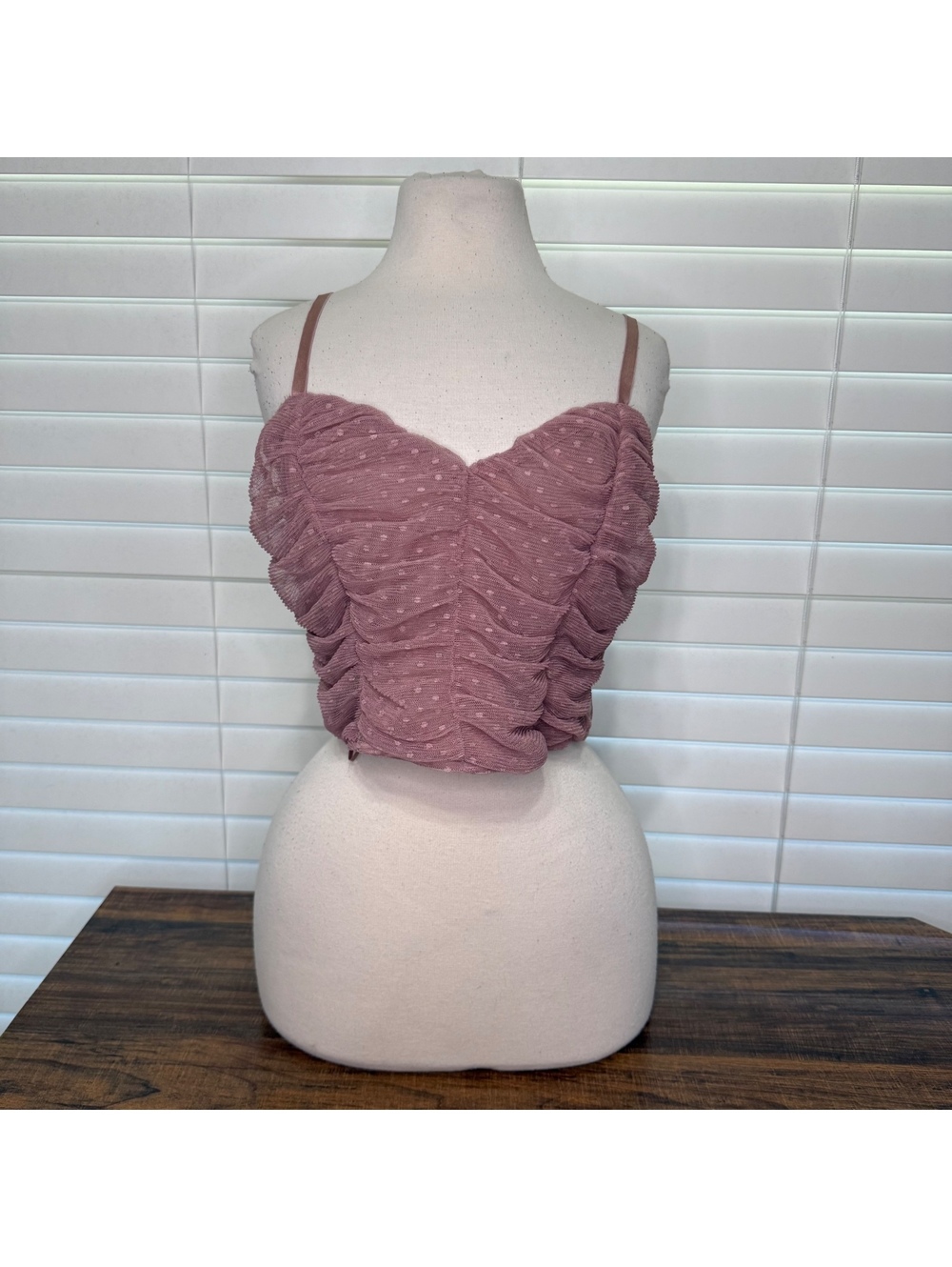 Haute Monde Ruched Polka Dot Crop Top Size L